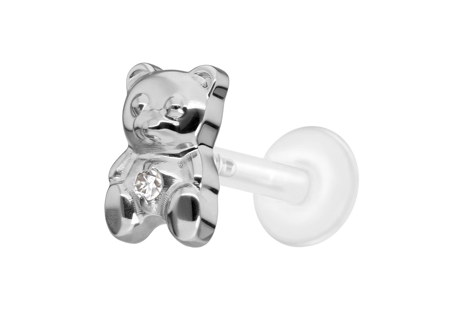 PTFE Labret Piercing mit Innengewinde + Titan-Aufsatz TEDDYBÄR